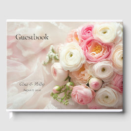 Livro De Visitas Buquê do ranóculo branco e rosa fechado
