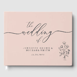 Livro De Visitas Buquê Floral Botânico Fofo Rosa