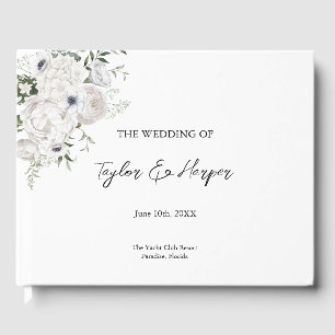 Livro De Visitas Buquê Floral Branco e Preto Moderno