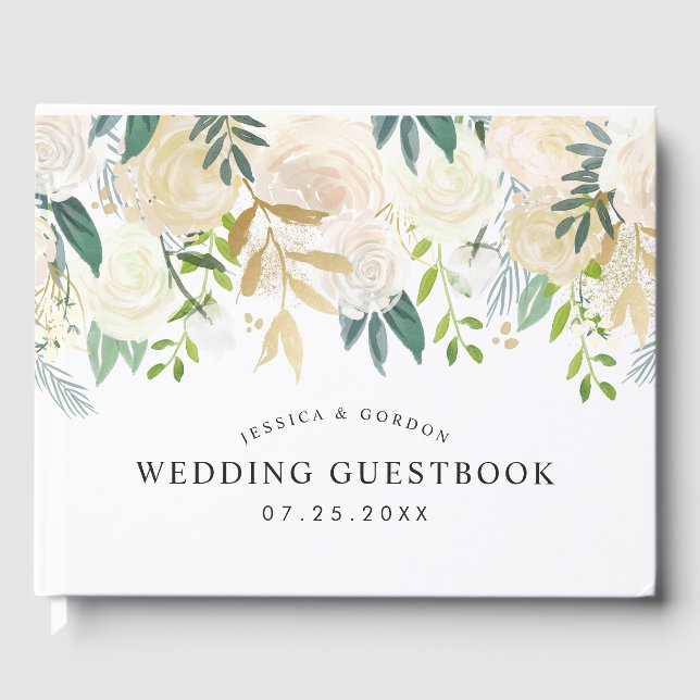 Livro De Visitas Buquê Rosa Branco | Casamento (Frente)