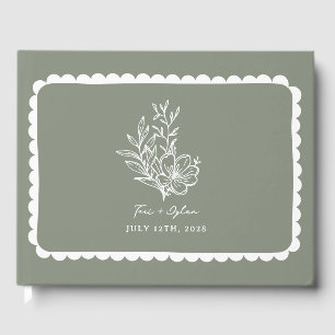 Livro De Visitas Buquê Verde Floral Sage Casamento Escalonado