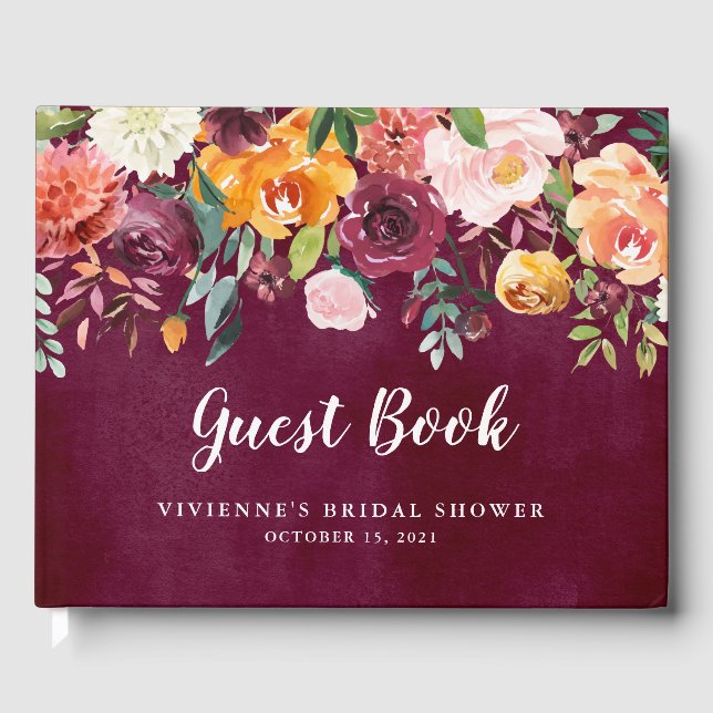 Livro De Visitas Burgundy Blush | Floral Party (Frente)