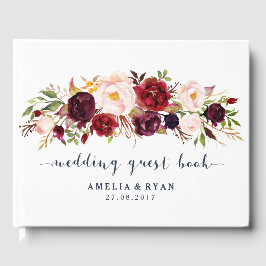 Livro De Visitas Burgundy Floral Marinho Weding Guest Book