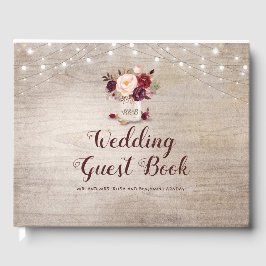 Livro De Visitas Burgundy Floral Rustic Mason Jar Wedding