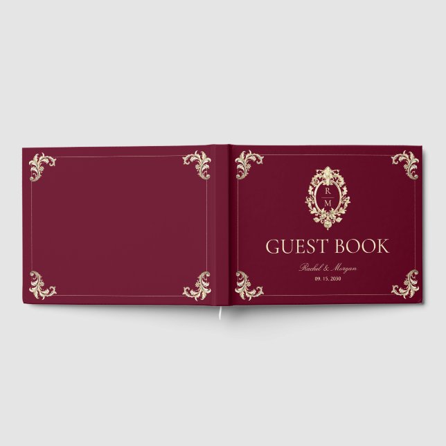 Livro De Visitas Burgundy Gold Baroque Wedding (Completo)