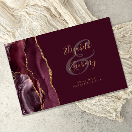 Livro De Visitas Burgundy Moderno Ágata Dourada Script