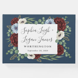 Livro De Visitas Burgundy Peony Dusty Anemone Azul Casamento Floral