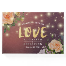 Burgundy Red Floral Light Weding Guestbook
