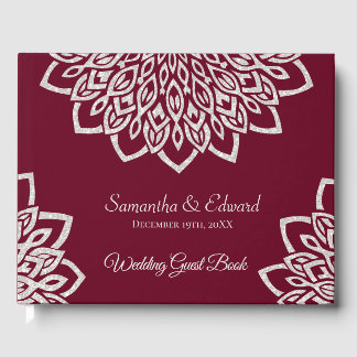 Livro De Visitas Burgundy Silver Glitter Elegant Weding Book