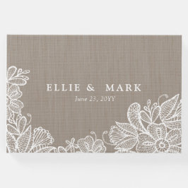 Livro De Visitas Burlap e Lace Wedding