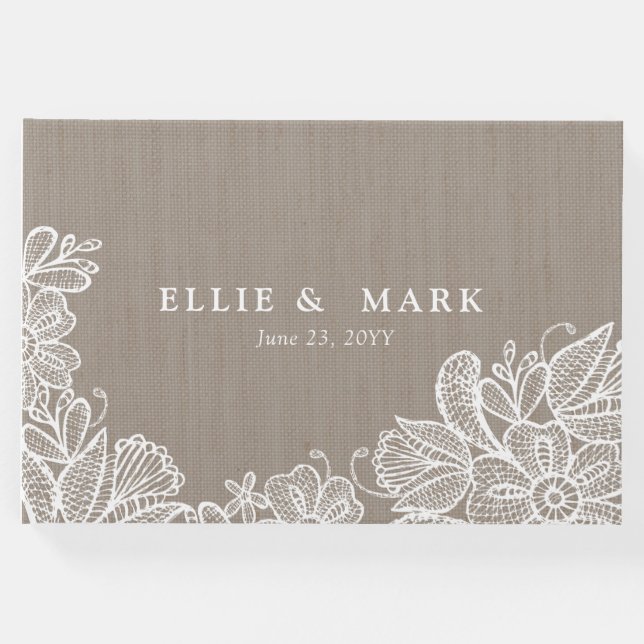 Livro De Visitas Burlap e Lace Wedding (Frente)