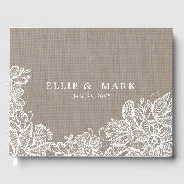 Livro De Visitas Burlap e Lace Wedding