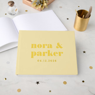 Livro De Visitas Butter Yellow Simple Monogram Wedding
