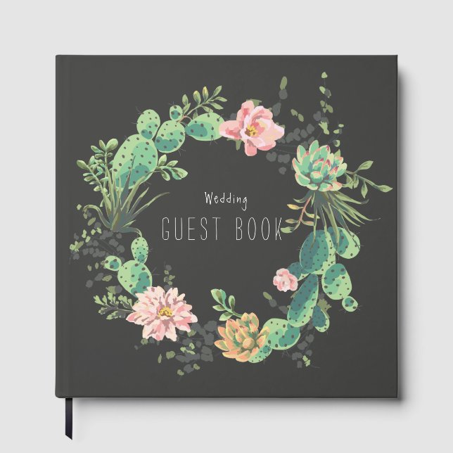 Livro De Visitas Cactus and Succulent Rustic Boho Wedding (Frente)