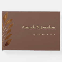 Livro De Visitas Café Castanho e Dourado Casamento com Folha
