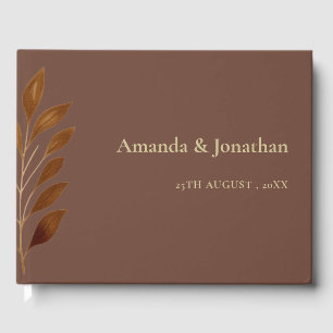 Livro De Visitas Café Castanho e Dourado Casamento com Folha