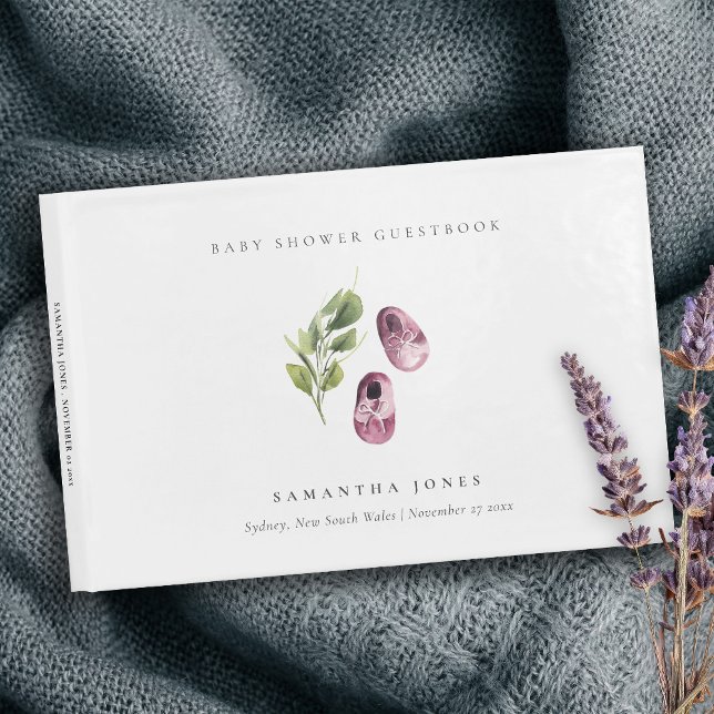 Livro De Visitas Calçado de folhagem verde-rosa Chá de fraldas (Criador carregado)