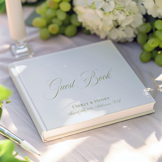 Livro De Visitas Caligrafia Casamento Verde Azul e Sábio (Calligraphy Light Blue & Sage Green Wedding Guest Book)