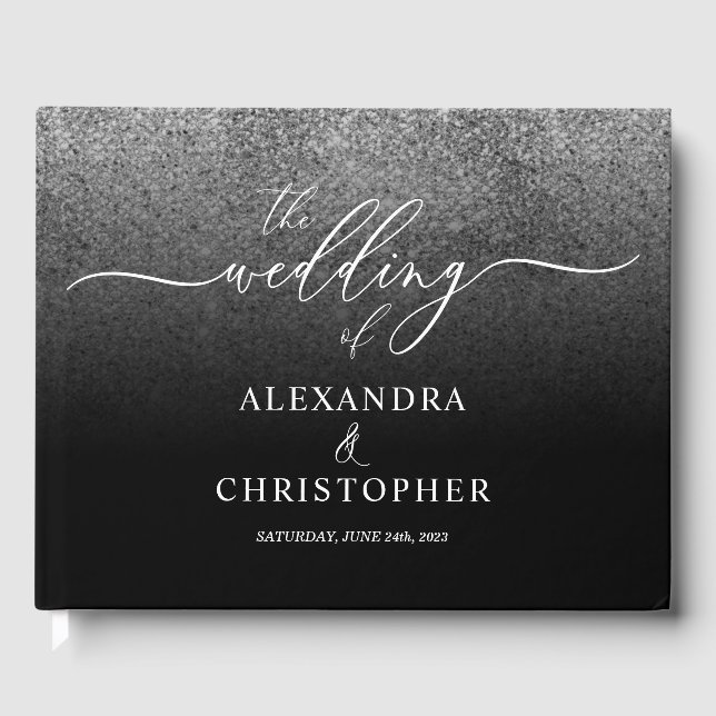 Livro De Visitas Caligrafia de Casamento Brilhante Prata GLITTER (Frente)