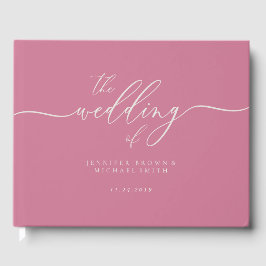 Livro De Visitas Caligrafia de Casamento Elegante Rosa Pastel