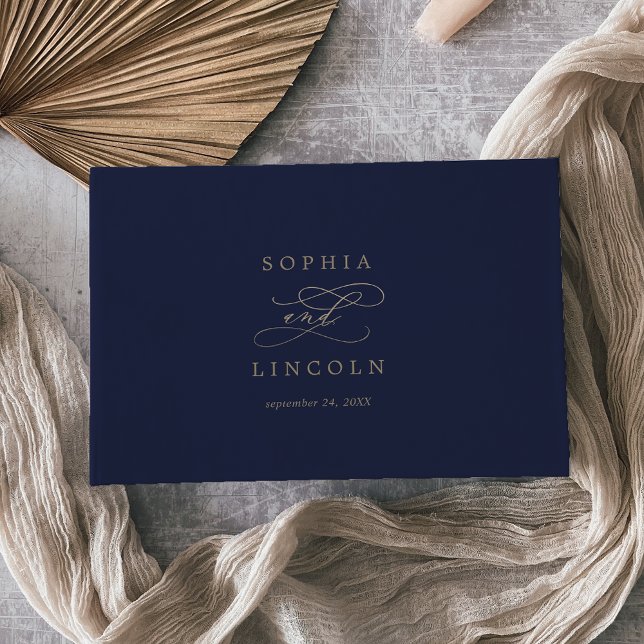 Livro De Visitas Caligrafia Dourada romântica | Marinho Casamento M (Criador carregado)