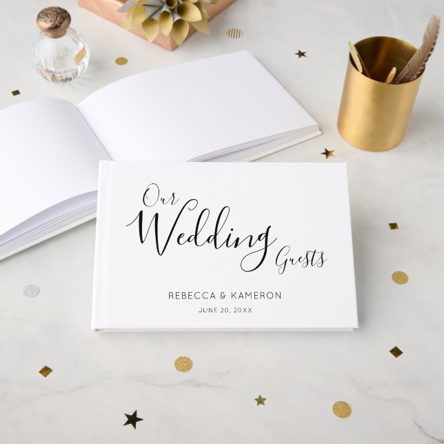 Livro De Visitas Caligrafia Elegante Simples Para Convidados De Cas (Frente aberta)