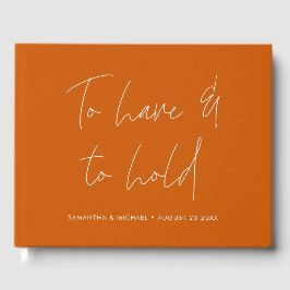 Livro De Visitas Caligrafia Moderna Vows Queimado Casamento Laranja