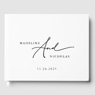 Livro De Visitas Caligrafia Preto e Branco Chic Casamento Moderno