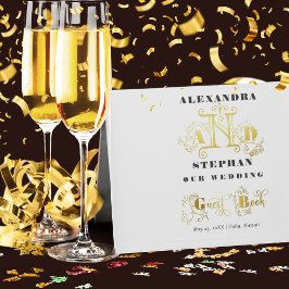Livro De Visitas Caligrafia romântica de luxo Casamento Dourado