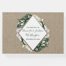 Livro De Visitas Calla Lily Burlap e Lace Weds Guest Book