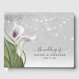 Livro De Visitas Calla Lily Watercolor branca e roxa Elegante