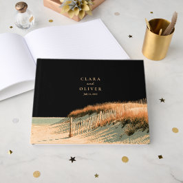 Livro De Visitas Capa Dourada de Casamento de Duna de Cape Cod em A