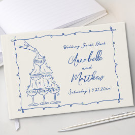 Livro De Visitas Caprichoso Desenho à Mão Vintage Azul Casamento