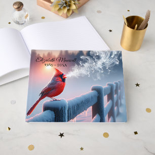 Livro De Visitas Cardinal Vermelho Cantando Com Notas Musicais Memo