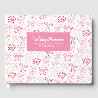 Livro De Visitas Cartão de Férias Personalizado com Laços Rosa Vint