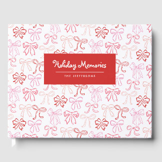 Livro De Visitas Cartão de Férias Personalizado com Laços Rosa Vint