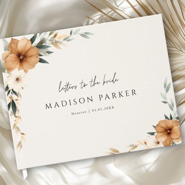 Livro De Visitas Cartas para a Noiva! Chá de Noiva Boho Bege (Letters to the Bride! Boho Beige Copper Creme Sage-Green Bridal Shower Guest Book)