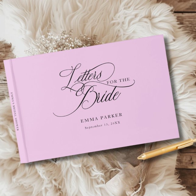 Livro De Visitas Cartas para a Noiva, Moderna, Elegante, Rosa (Letters to the Bride, Modern, Elegant, Pink Guest Book, personalized with your name and date.)