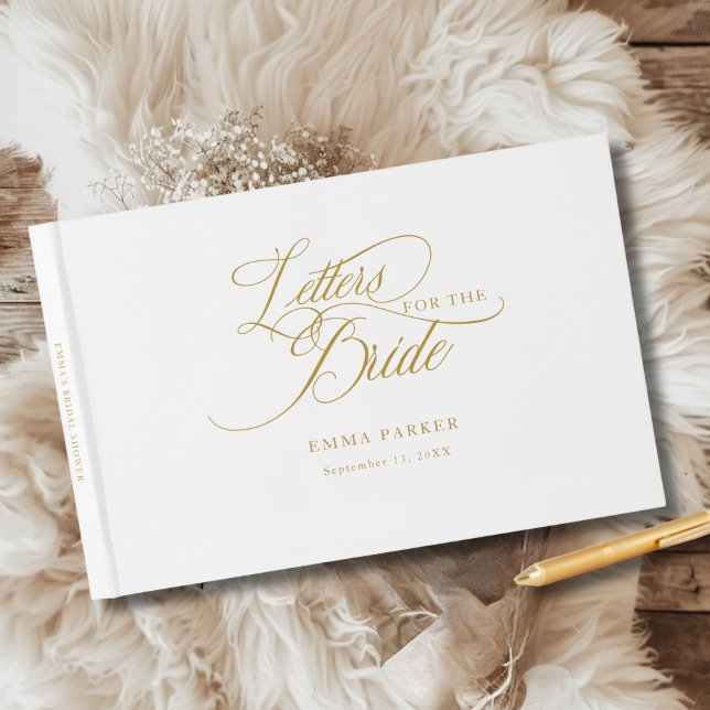 Livro De Visitas Cartas para a Noiva, Modernas, Elegantes, Brancas (Letters to the Bride, Modern, Elegant, White Guest Book, personalized with your name and date.)