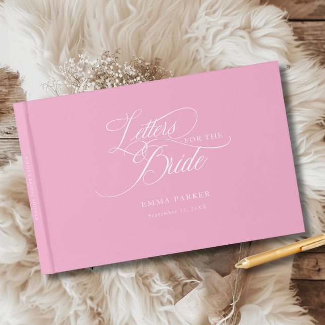 Livro De Visitas Cartas para a Noiva, Modernas, Elegantes, Rosa (Letters to the Bride, Modern, Elegant, Pink Guest Book, personalized with your name and date.)