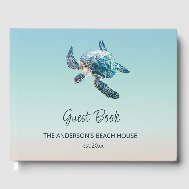 Livro De Visitas Casa de Praia Turquesa Tartaruga 3D (Frente)