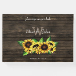 Livro De Visitas casado rústico com flores de sol florais