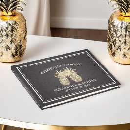Livro De Visitas Casal de Abacaxi Dourado Chic Guestbook Casado