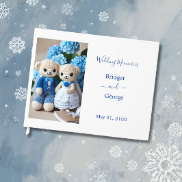 Livro De Visitas casal de casamento de crochê azul e branco