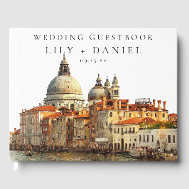 Livro De Visitas Casal de Noiva em Aquarela da Silhueta de Veneza
