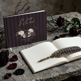 Livro De Visitas Casal de noivos com caveiras e rosas em Borgonha e