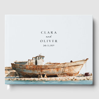 Livro De Visitas Casamento à Beira-Mar Areia Bege Ferrugem Aquarela