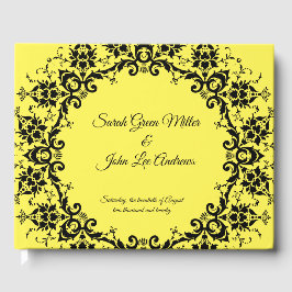 Livro De Visitas Casamento Amarelo Floral Personalizado Damask