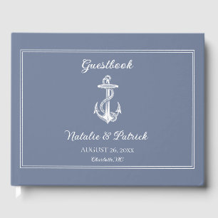 Livro De Visitas Casamento Âncora Náutica Azul Empoeirado