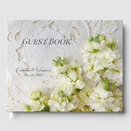 Livro De Visitas Casamento antigo com flores brancas